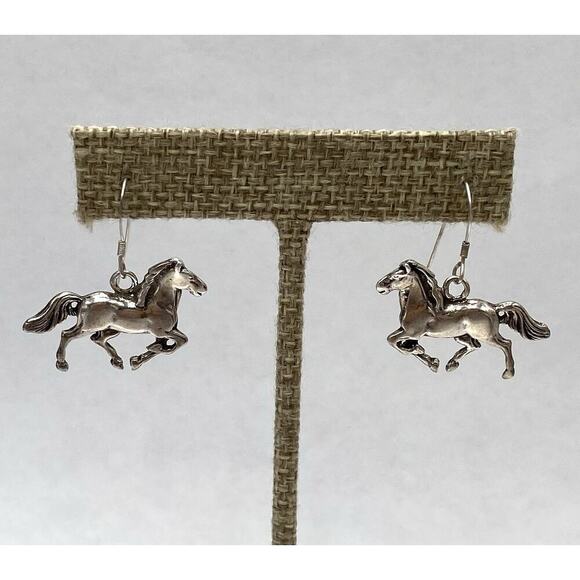 925 GS Sterling Silver Horses Earrings Drops Dangles Large - Picture 9 of 12